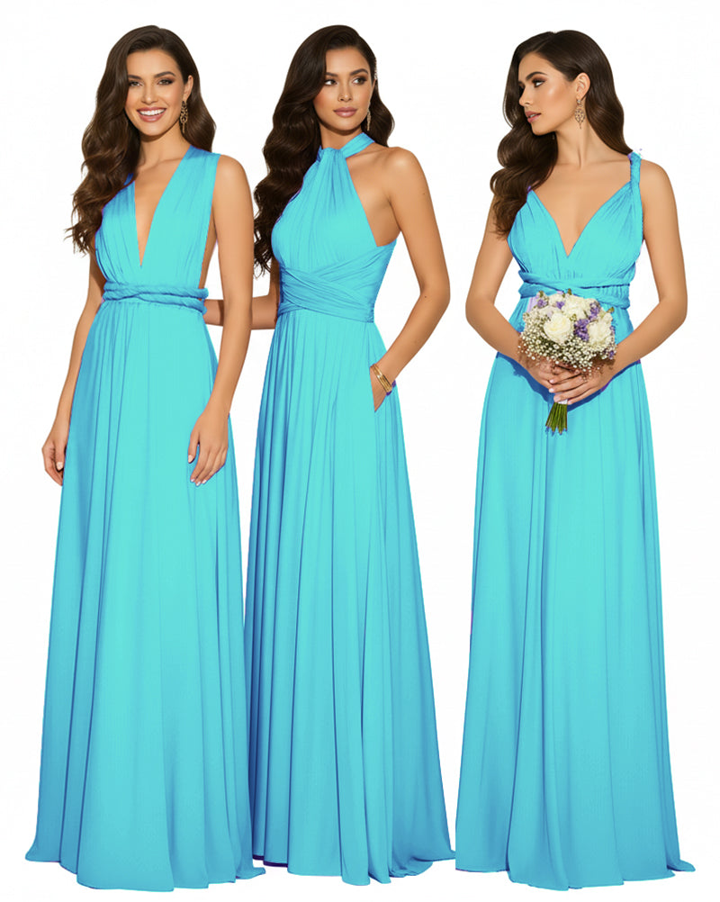 Multi-Way Maxi Infinity Dress With Pockets Regular Plus size Wedding Bridal Party Bridemaids Gownturquoise blue 