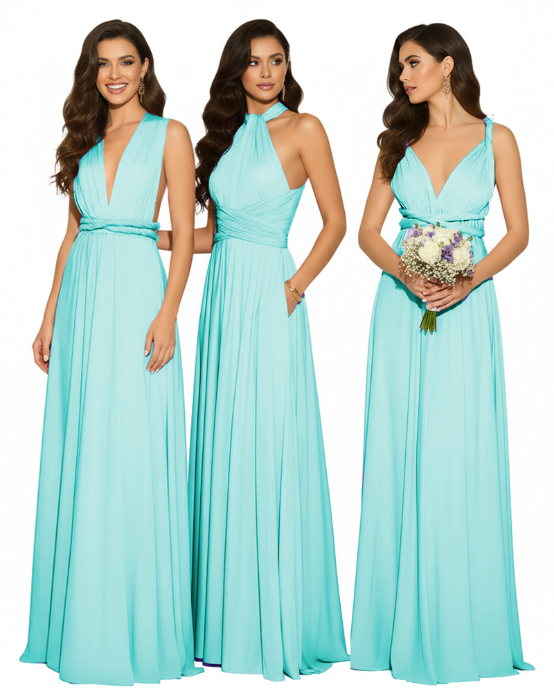 Multi-Way Maxi Infinity Dress With Pockets Regular Plus size Wedding Bridal Party Bridemaids Gownturquoise 