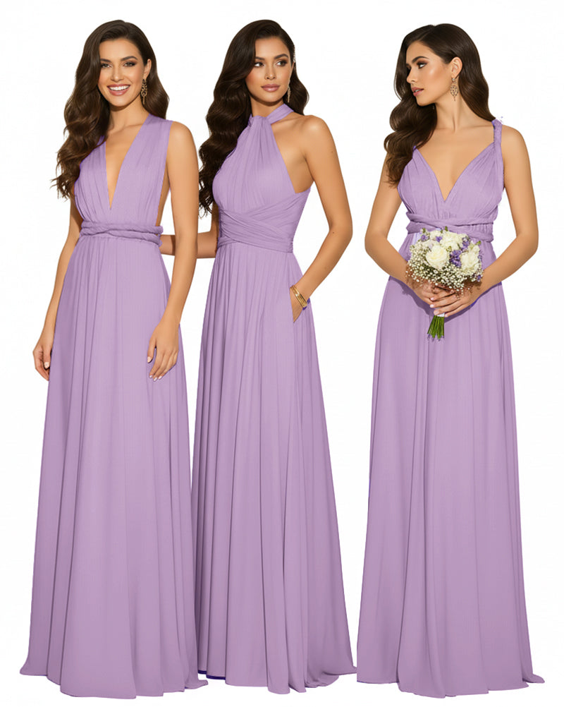 Multi-Way Maxi Infinity Dress With Pockets Regular Plus size Wedding Bridal Party Bridemaids Gownwisteria mauve 