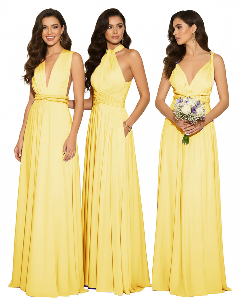 Multi-Way Maxi Infinity Dress With Pockets Regular Plus size Wedding Bridal Party Bridemaids Gownyellow 