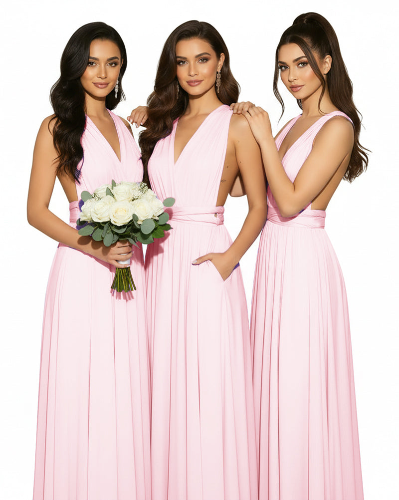 Multiway Convertible Wrap Infinity Dress with Pockets Regular Plus size Wedding Bridal Party Bridemaids Gownblushing pink 