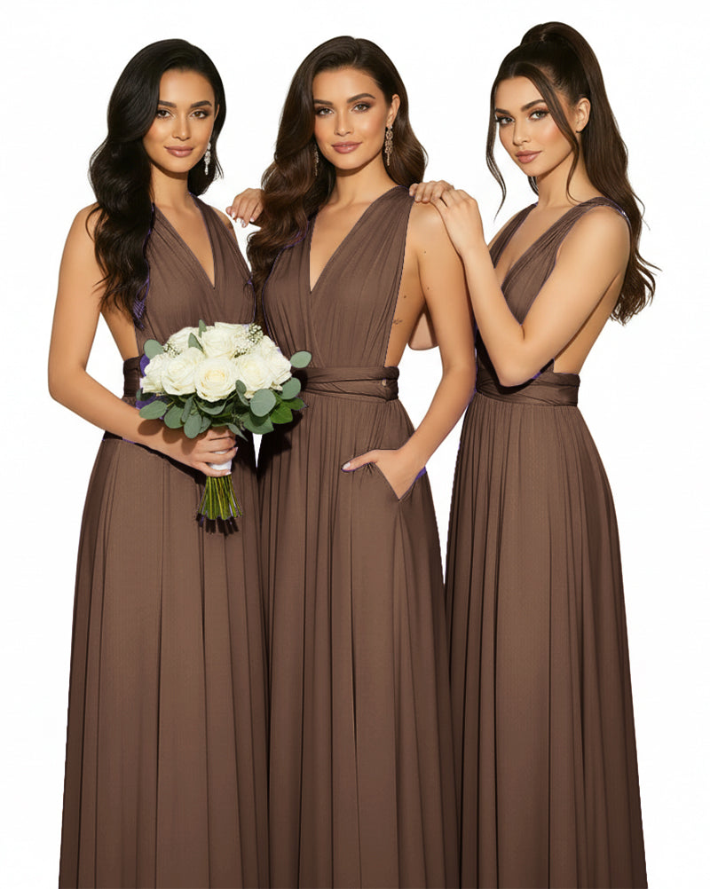 Multiway Convertible Wrap Infinity Dress with Pockets Regular Plus size Wedding Bridal Party Bridemaids Gownbrown 