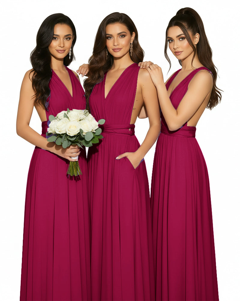 Multiway Convertible Wrap Infinity Dress with Pockets Regular Plus size Wedding Bridal Party Bridemaids Gownburgundy 