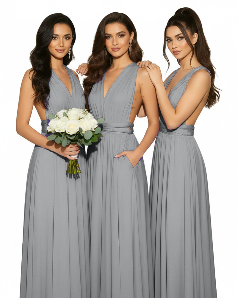 Multiway Convertible Wrap Infinity Dress with Pockets Regular Plus size Wedding Bridal Party Bridemaids Gowncharcoal grey 