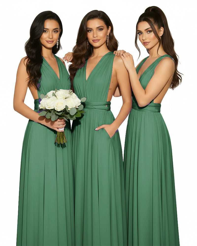 Multiway Convertible Wrap Infinity Dress with Pockets Regular Plus size Wedding Bridal Party Bridemaids Gowndark green 
