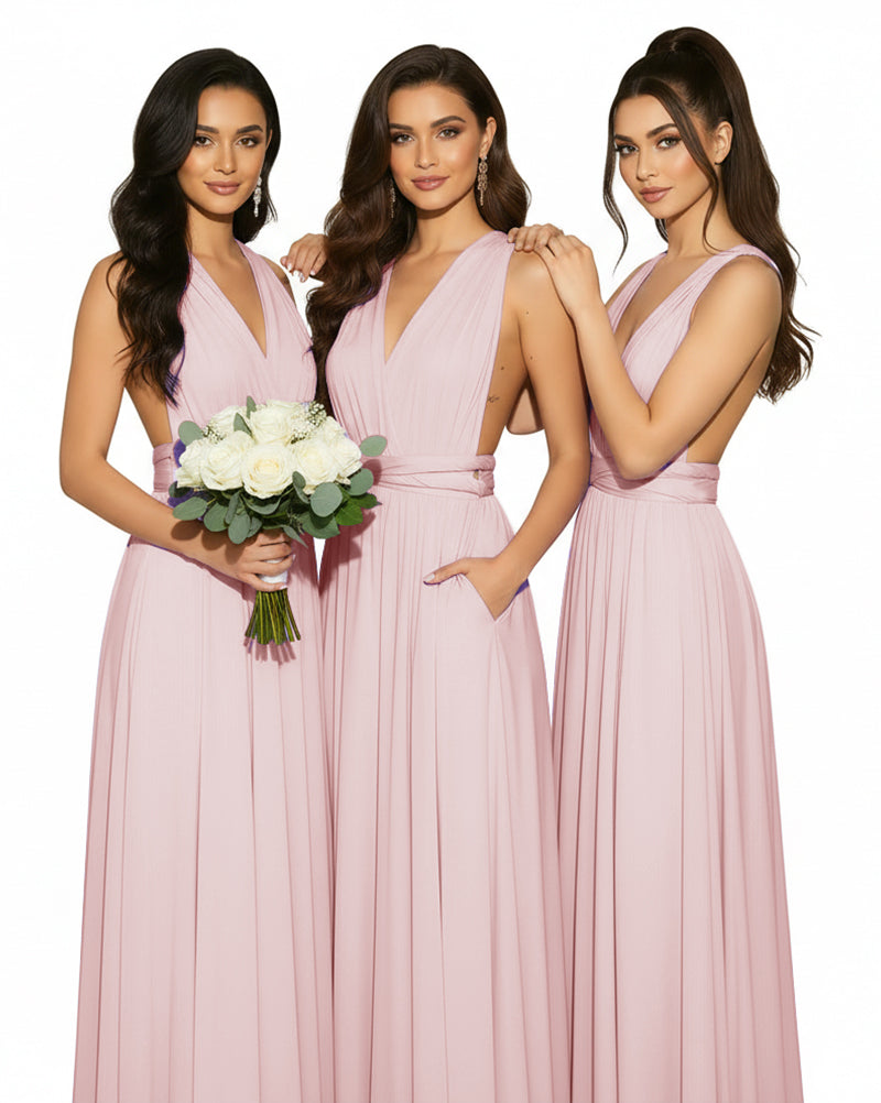 Multiway Convertible Wrap Infinity Dress with Pockets Regular Plus size Wedding Bridal Party Bridemaids Gowndusty rose 