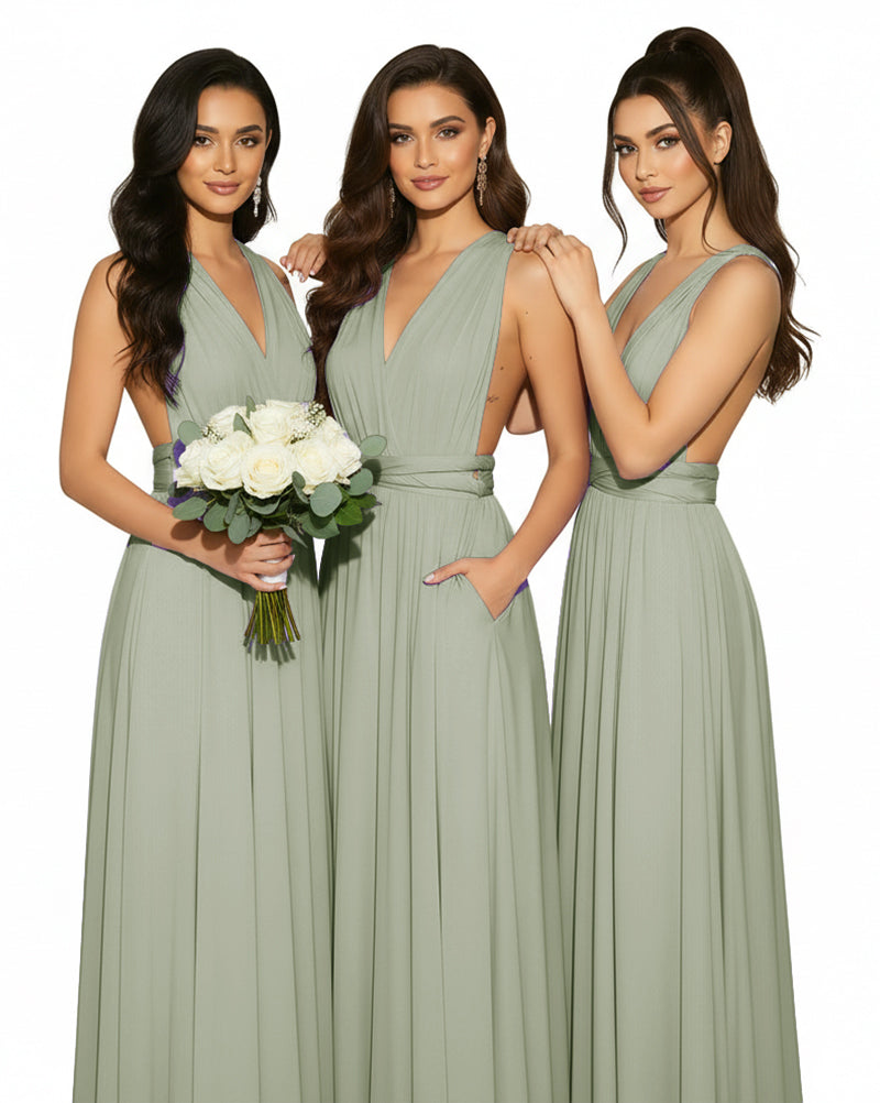 Multiway Convertible Wrap Infinity Dress with Pockets Regular Plus size Wedding Bridal Party Bridemaids Gowndusty sage 
