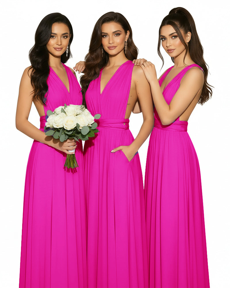 Multiway Convertible Wrap Infinity Dress with Pockets Regular Plus size Wedding Bridal Party Bridemaids Gownfuchsia 