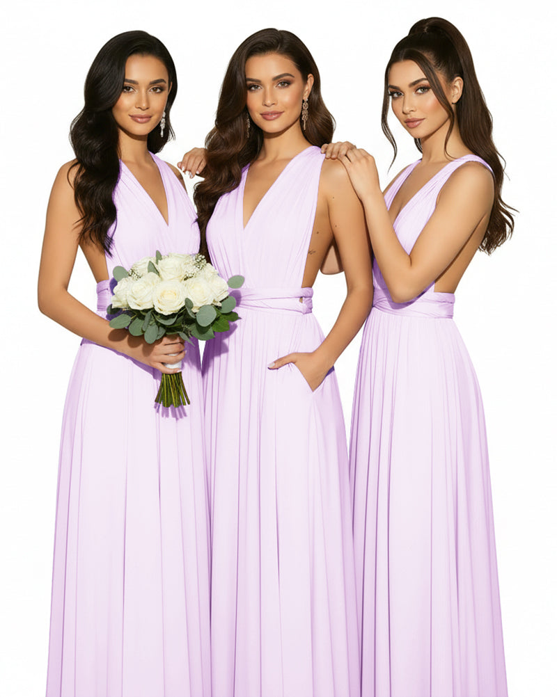 Multiway Convertible Wrap Infinity Dress with Pockets Regular Plus size Wedding Bridal Party Bridemaids Gownlilac 