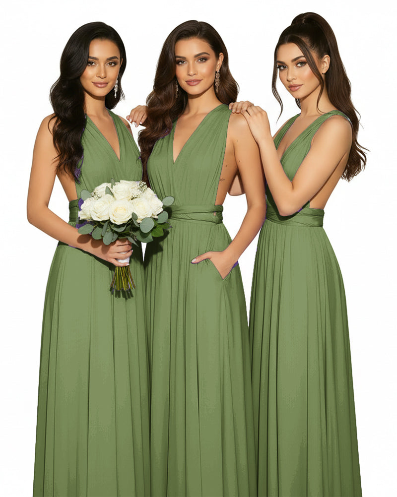 Multiway Convertible Wrap Infinity Dress with Pockets Regular Plus size Wedding Bridal Party Bridemaids Gownolive 