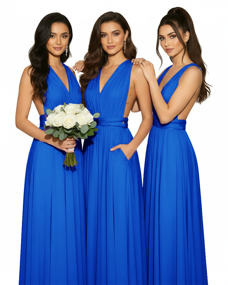 Multiway Convertible Wrap Infinity Dress with Pockets Regular Plus size Wedding Bridal Party Bridemaids Gownroyal blue 