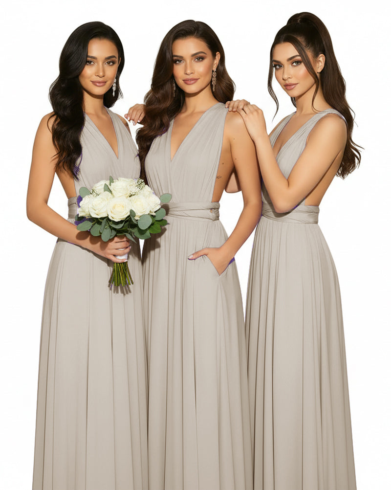 Multiway Convertible Wrap Infinity Dress with Pockets Regular Plus size Wedding Bridal Party Bridemaids Gowntaupe 
