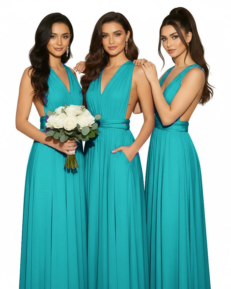 Multiway Convertible Wrap Infinity Dress with Pockets Regular Plus size Wedding Bridal Party Bridemaids Gownteal green 