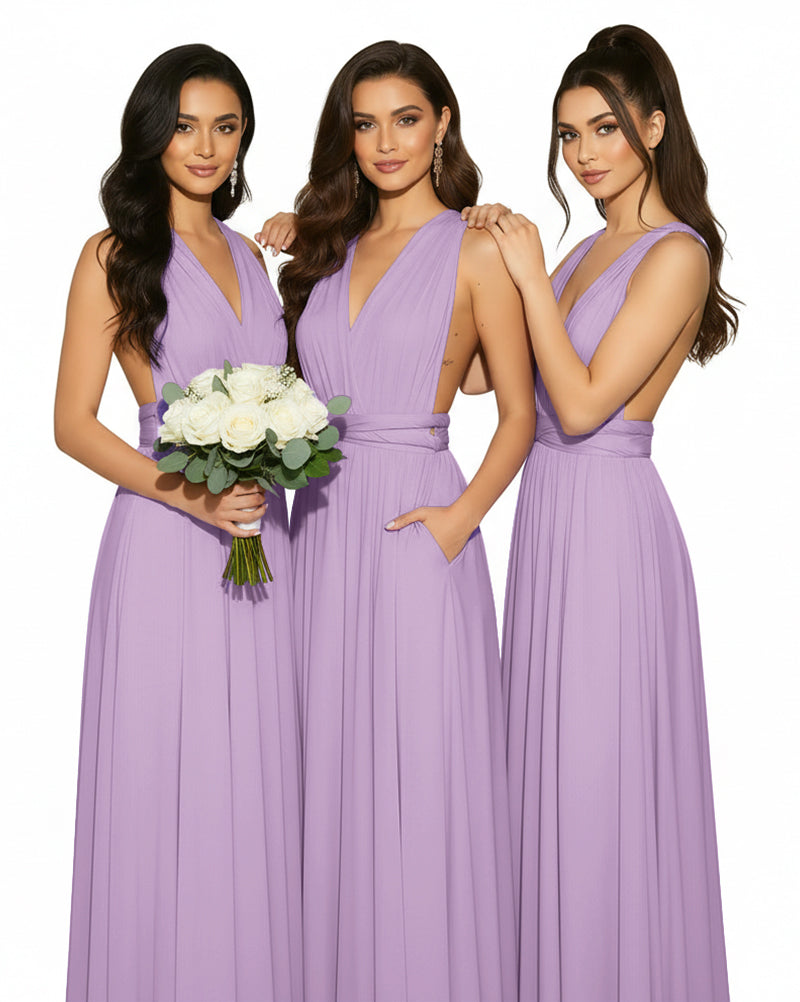 Multiway Convertible Wrap Infinity Dress with Pockets Regular Plus size Wedding Bridal Party Bridemaids Gownwisteria mauve 
