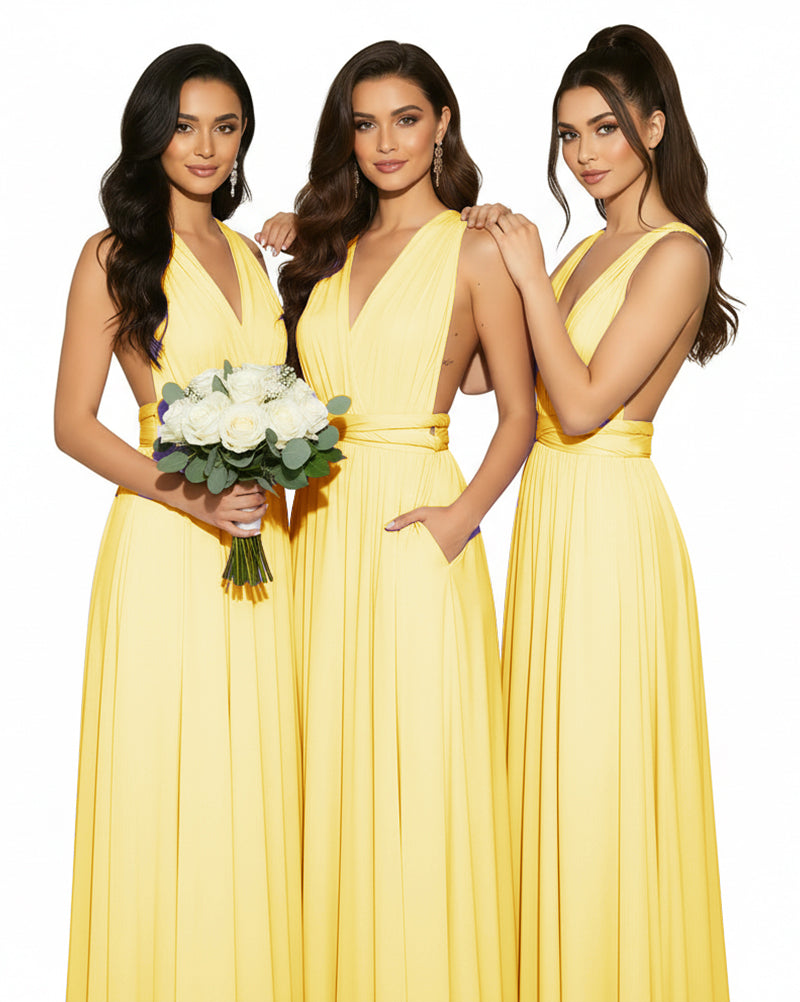 Multiway Convertible Wrap Infinity Dress with Pockets Regular Plus size Wedding Bridal Party Bridemaids Gownyellow 