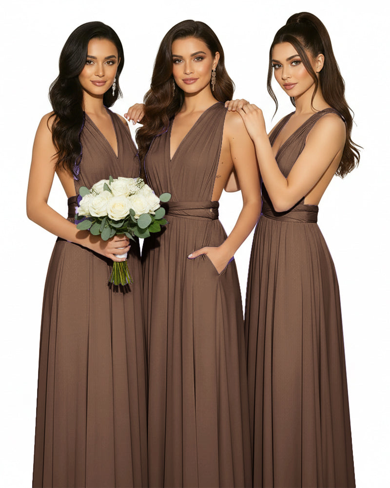 ultiway Maxi Infinity dress With Pockets Regular Plus size Wedding Bridal Party Bridemaids Gown brown 