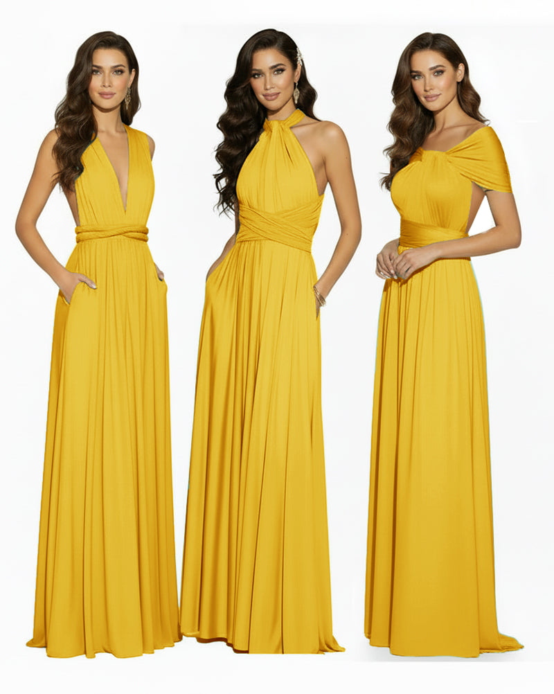 Convertible Infinity Dress Regular Plus size Wedding Bridal Party Bridemaids Gownmustard yellow 