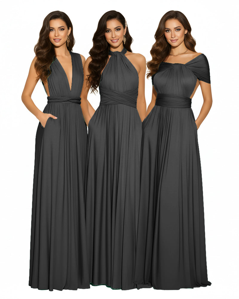 Multiway Maxi Design Convertible Infinity Multiway Dress with Pockets Convertible Infinity Dress Regular Plus size Wedding Bridal Party Bridemaids Gownblack 