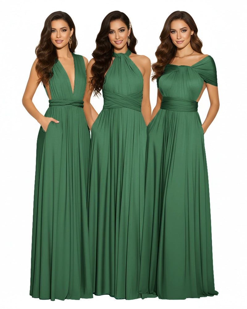 Multiway Maxi Design Convertible Infinity Multiway Dress with Pockets Convertible Infinity Dress Regular Plus size Wedding Bridal Party Bridemaids Gowndark green 