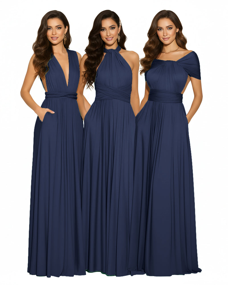 Multiway Maxi Design Convertible Infinity Multiway Dress with Pockets Convertible Infinity Dress Regular Plus size Wedding Bridal Party Bridemaids Gowndark navy 