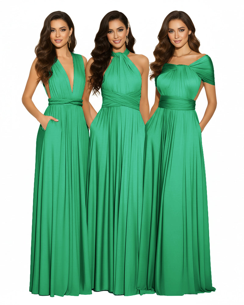 Multiway Maxi Design Convertible Infinity Multiway Dress with Pockets Convertible Infinity Dress Regular Plus size Wedding Bridal Party Bridemaids Gownemerald 