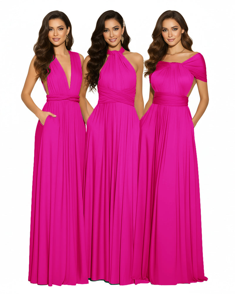 Multiway Maxi Design Convertible Infinity Multiway Dress with Pockets Convertible Infinity Dress Regular Plus size Wedding Bridal Party Bridemaids Gownfuchsia 