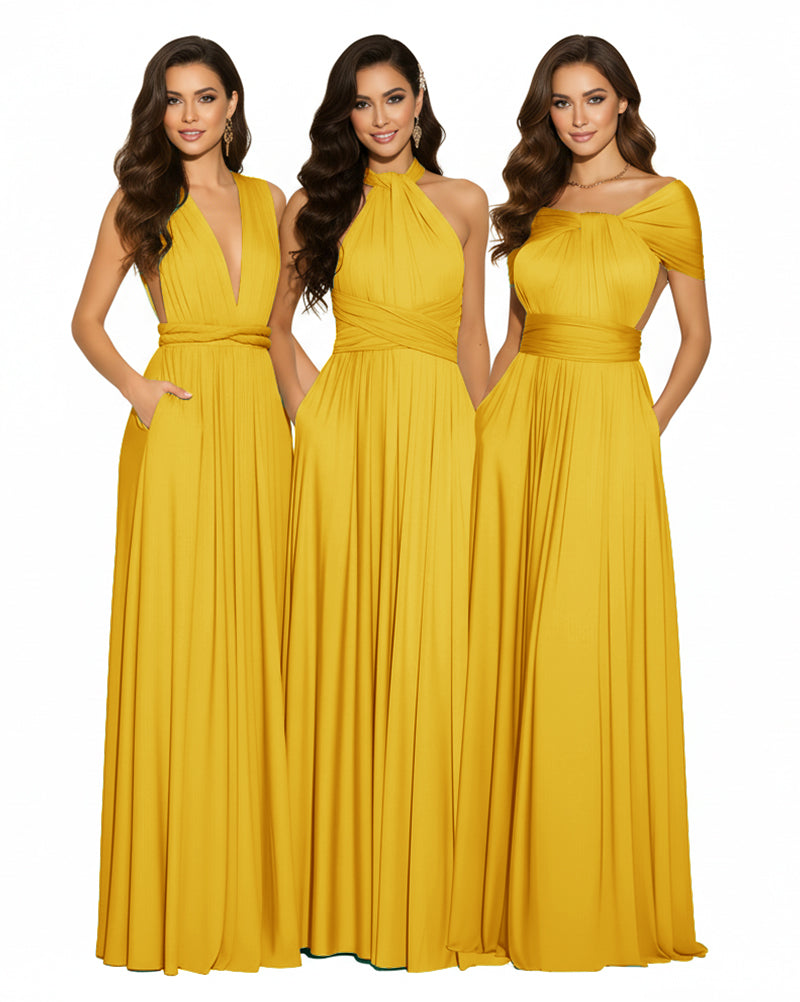 Multiway Maxi Design Convertible Infinity Multiway Dress with Pockets Convertible Infinity Dress Regular Plus size Wedding Bridal Party Bridemaids Gownmustard yellow 