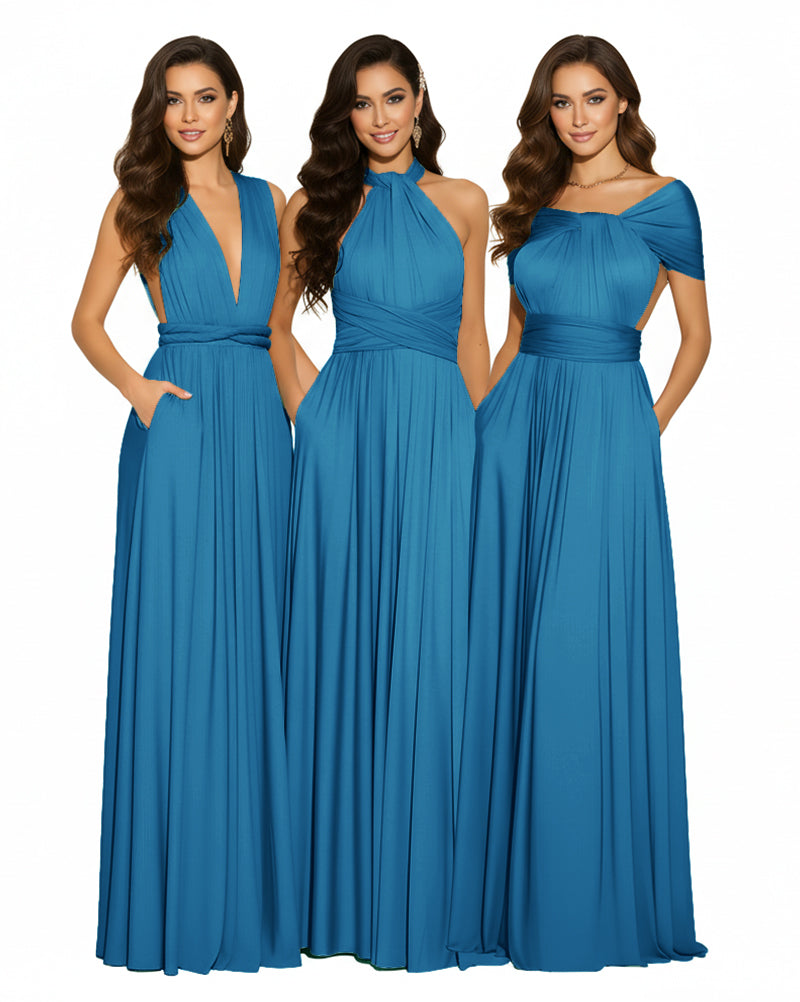 Multiway Maxi Design Convertible Infinity Multiway Dress with Pockets Convertible Infinity Dress Regular Plus size Wedding Bridal Party Bridemaids Gownpeacock blue 