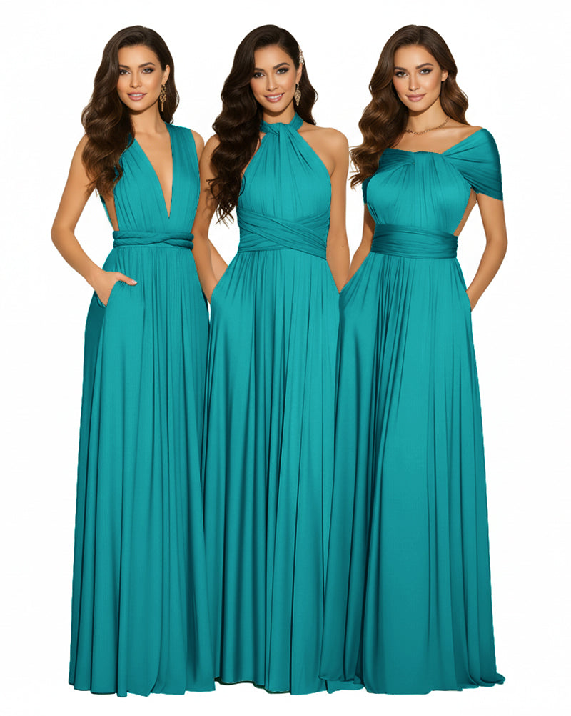 Multiway Maxi Design Convertible Infinity Multiway Dress with Pockets Convertible Infinity Dress Regular Plus size Wedding Bridal Party Bridemaids Gownteal green 