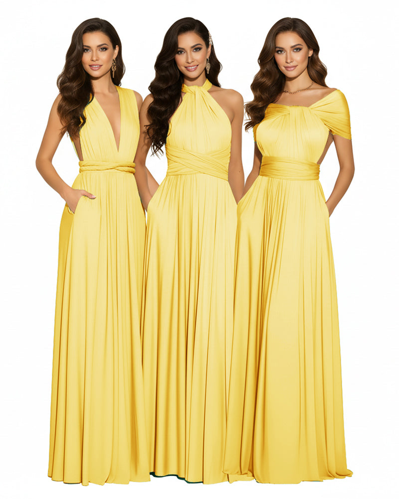 Multiway Maxi Design Convertible Infinity Multiway Dress with Pockets Convertible Infinity Dress Regular Plus size Wedding Bridal Party Bridemaids Gownyellow 