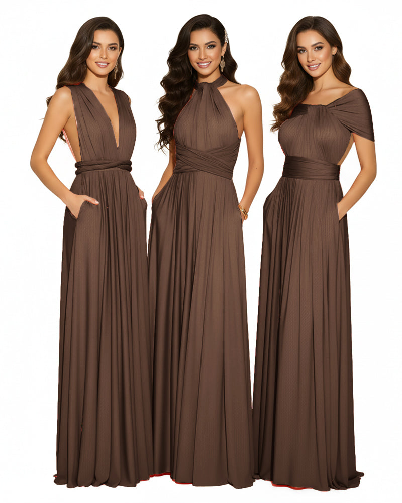 Convertible Infinity Wrap Dress with Pockets Multiway Convertible Infinity Dress Regular Plus size Wedding Bridal Party Bridemaids Gown brown 