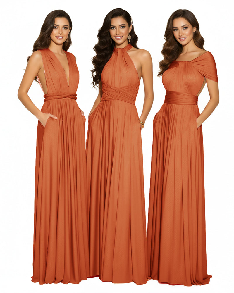 Convertible Infinity Wrap Dress with Pockets Multiway Convertible Infinity Dress Regular Plus size Wedding Bridal Party Bridemaids Gown burnt orange 