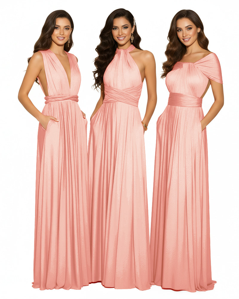 Convertible Infinity Wrap Dress with Pockets Multiway Convertible Infinity Dress Regular Plus size Wedding Bridal Party Bridemaids Gown coral 