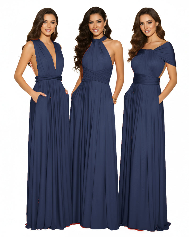 Convertible Infinity Wrap Dress with Pockets Multiway Convertible Infinity Dress Regular Plus size Wedding Bridal Party Bridemaids Gown dark navy 