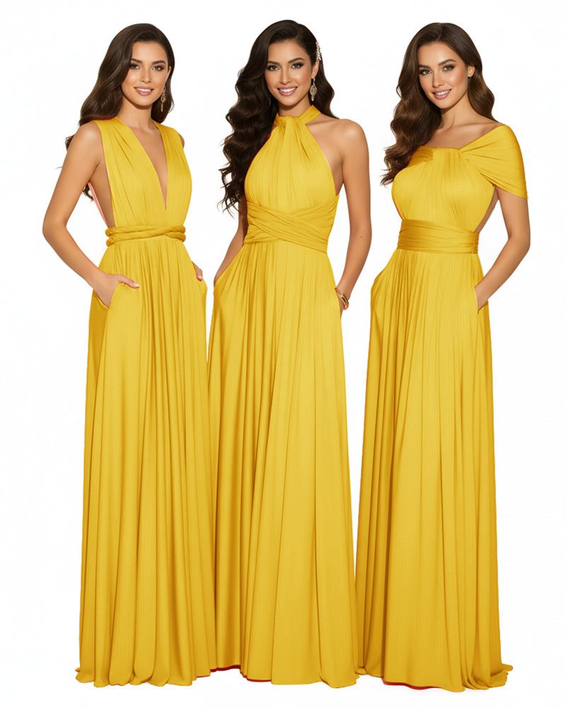 Convertible Infinity Wrap Dress with Pockets Multiway Convertible Infinity Dress Regular Plus size Wedding Bridal Party Bridemaids Gown mustard yellow 