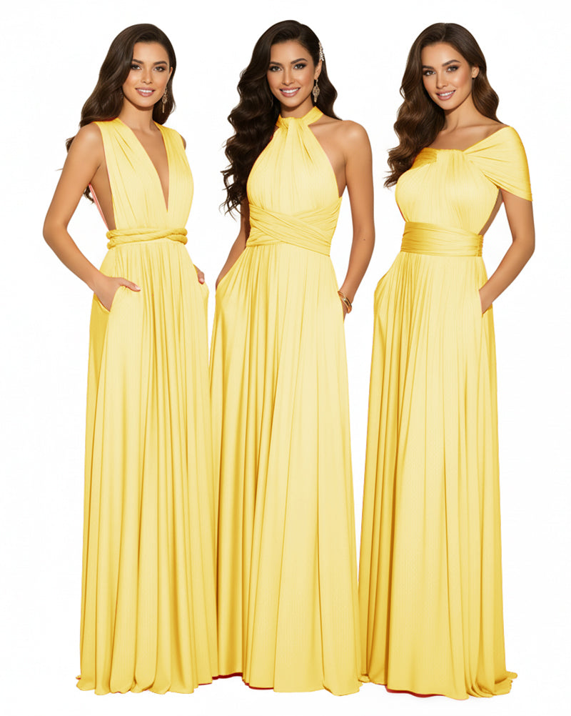 Convertible Infinity Wrap Dress with Pockets Multiway Convertible Infinity Dress Regular Plus size Wedding Bridal Party Bridemaids Gown yellow 