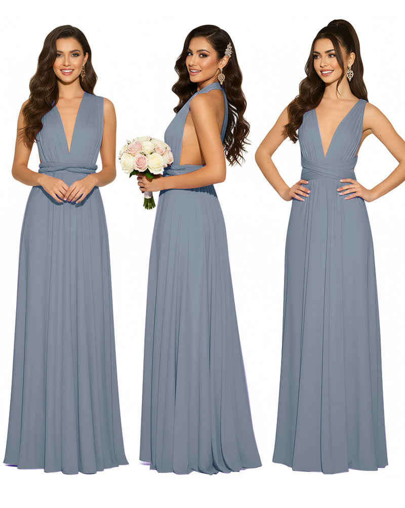 Infinity Convertible Multiway Maxi Dress for Wedding Bliss with Pockets Regular Plus size Wedding Bridal Party Bridemaids Gowndusty blue 