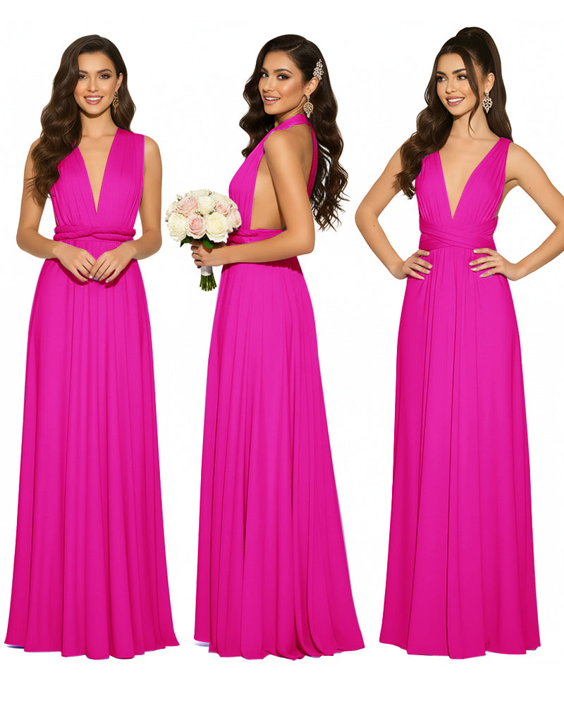 Infinity Convertible Multiway Maxi Dress for Wedding Bliss with Pockets Regular Plus size Wedding Bridal Party Bridemaids Gownfuchsia 
