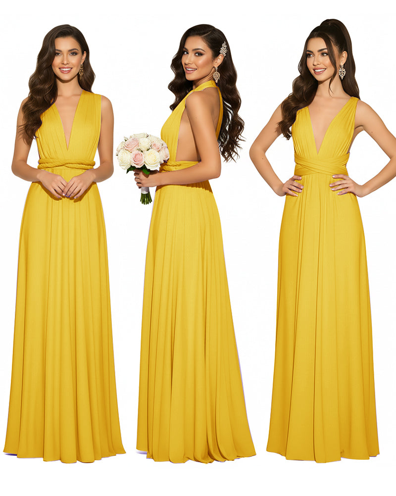 Infinity Convertible Multiway Maxi Dress for Wedding Bliss with Pockets Regular Plus size Wedding Bridal Party Bridemaids Gownmustard yellow 