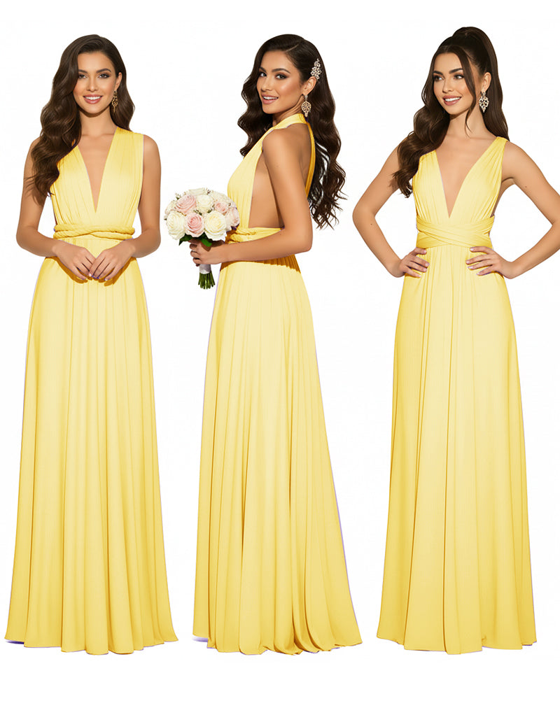 Infinity Convertible Multiway Maxi Dress for Wedding Bliss with Pockets Regular Plus size Wedding Bridal Party Bridemaids Gownyellow 