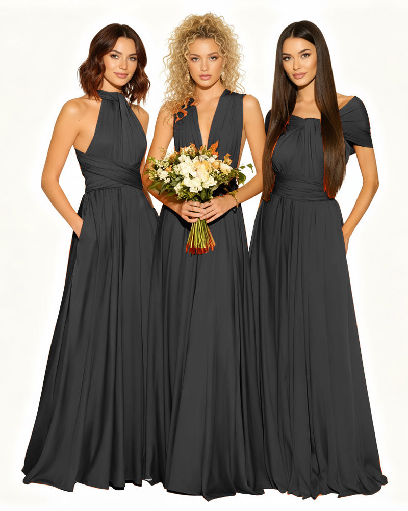 Wedding Guest Dress Convertible Infinity Multiway Maxi Edition with Pockets Regular Plus size Wedding Bridal Party Bridemaids Gownblack 
