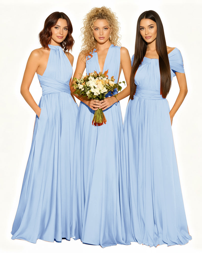 Wedding Guest Dress Convertible Infinity Multiway Maxi Edition with Pockets Regular Plus size Wedding Bridal Party Bridemaids Gownblue 