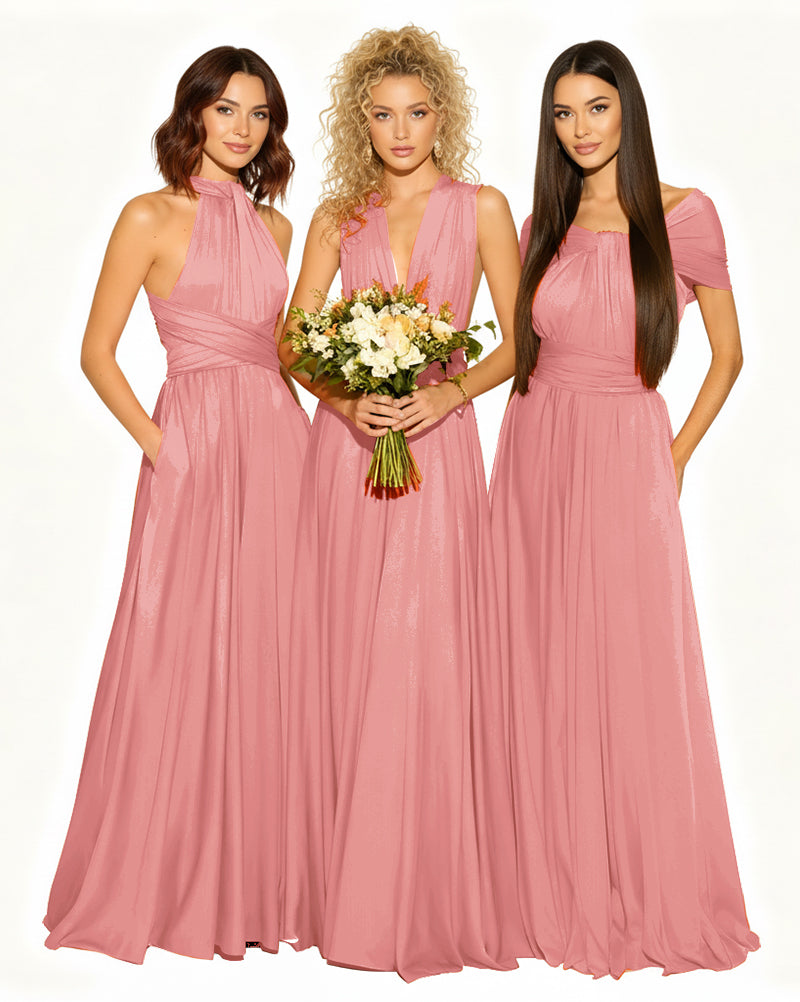 Wedding Guest Dress Convertible Infinity Multiway Maxi Edition with Pockets Regular Plus size Wedding Bridal Party Bridemaids Gownblushing pink 