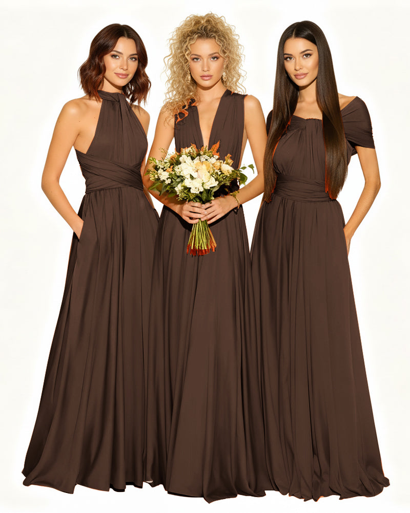 Wedding Guest Dress Convertible Infinity Multiway Maxi Edition with Pockets Regular Plus size Wedding Bridal Party Bridemaids Gownbrown 