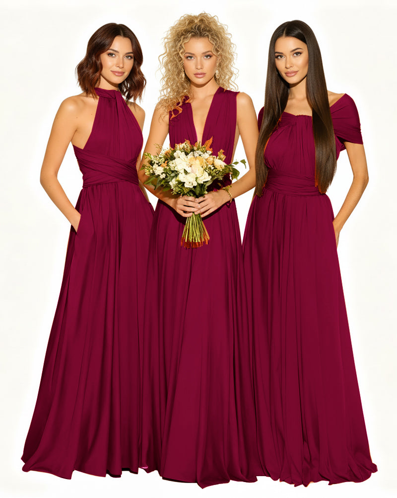 Wedding Guest Dress Convertible Infinity Multiway Maxi Edition with Pockets Regular Plus size Wedding Bridal Party Bridemaids Gownburgundy 
