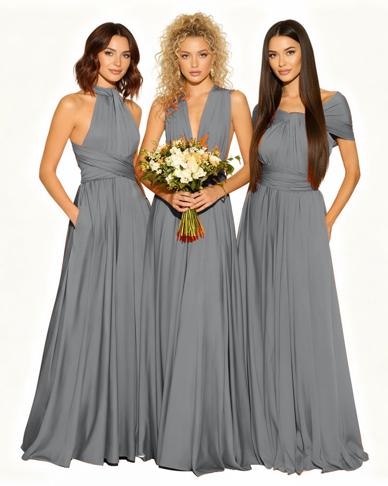 Wedding Guest Dress Convertible Infinity Multiway Maxi Edition with Pockets Regular Plus size Wedding Bridal Party Bridemaids Gowncharcoal grey 