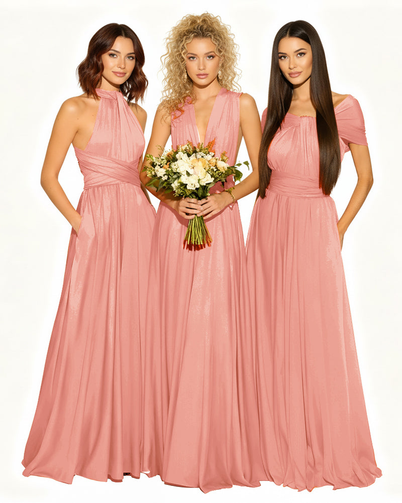 Wedding Guest Dress Convertible Infinity Multiway Maxi Edition with Pockets Regular Plus size Wedding Bridal Party Bridemaids Gowncoral 