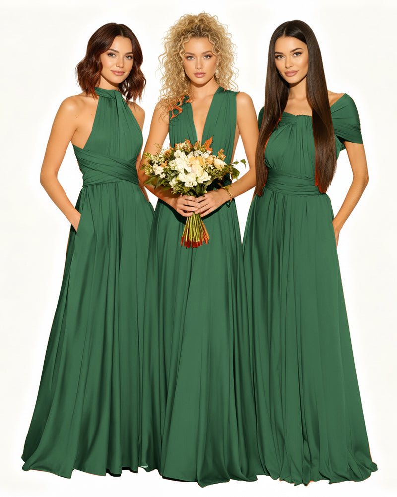 Wedding Guest Dress Convertible Infinity Multiway Maxi Edition with Pockets Regular Plus size Wedding Bridal Party Bridemaids Gowndark green 