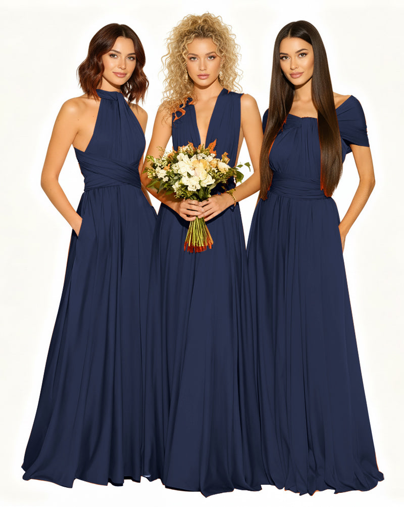 Wedding Guest Dress Convertible Infinity Multiway Maxi Edition with Pockets Regular Plus size Wedding Bridal Party Bridemaids Gowndark navy 