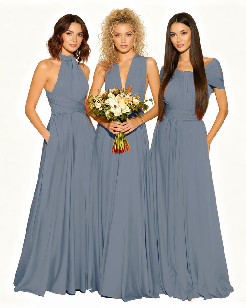 Wedding Guest Dress Convertible Infinity Multiway Maxi Edition with Pockets Regular Plus size Wedding Bridal Party Bridemaids Gowndusty blue 